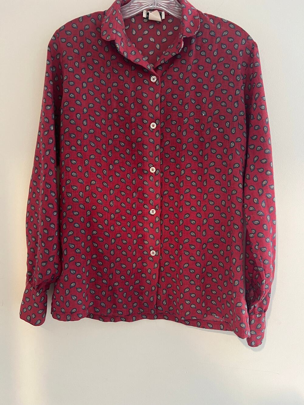 Vintage Etretat Button Down Casual Shirt Red Paisley Size M JL